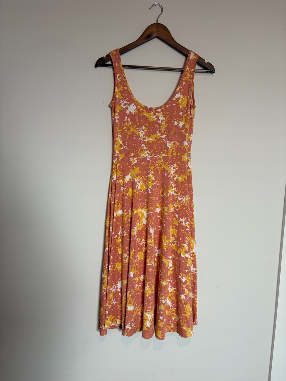 Rachel Pally Floral Midi Dress XS Coral Mustard Fit Flare Boho Cottagecore